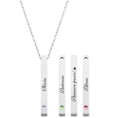 Personalised 4-Side Necklace with 3 Birthstones Personalised 4-Side Necklace with 3 Birthstones