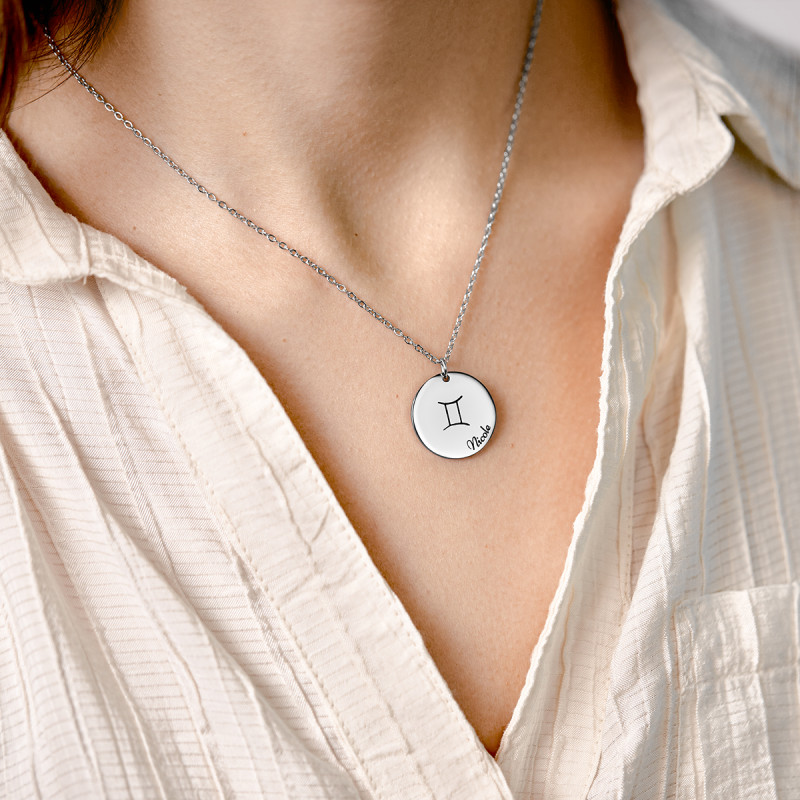 Personalised Zodiac Necklace with front Text Personalised Zodiac Necklace with front Text