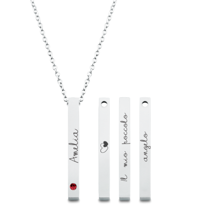 Personalised 4-Side Necklace with 1 Birthstone Personalised 4-Side Necklace with 1 Birthstone